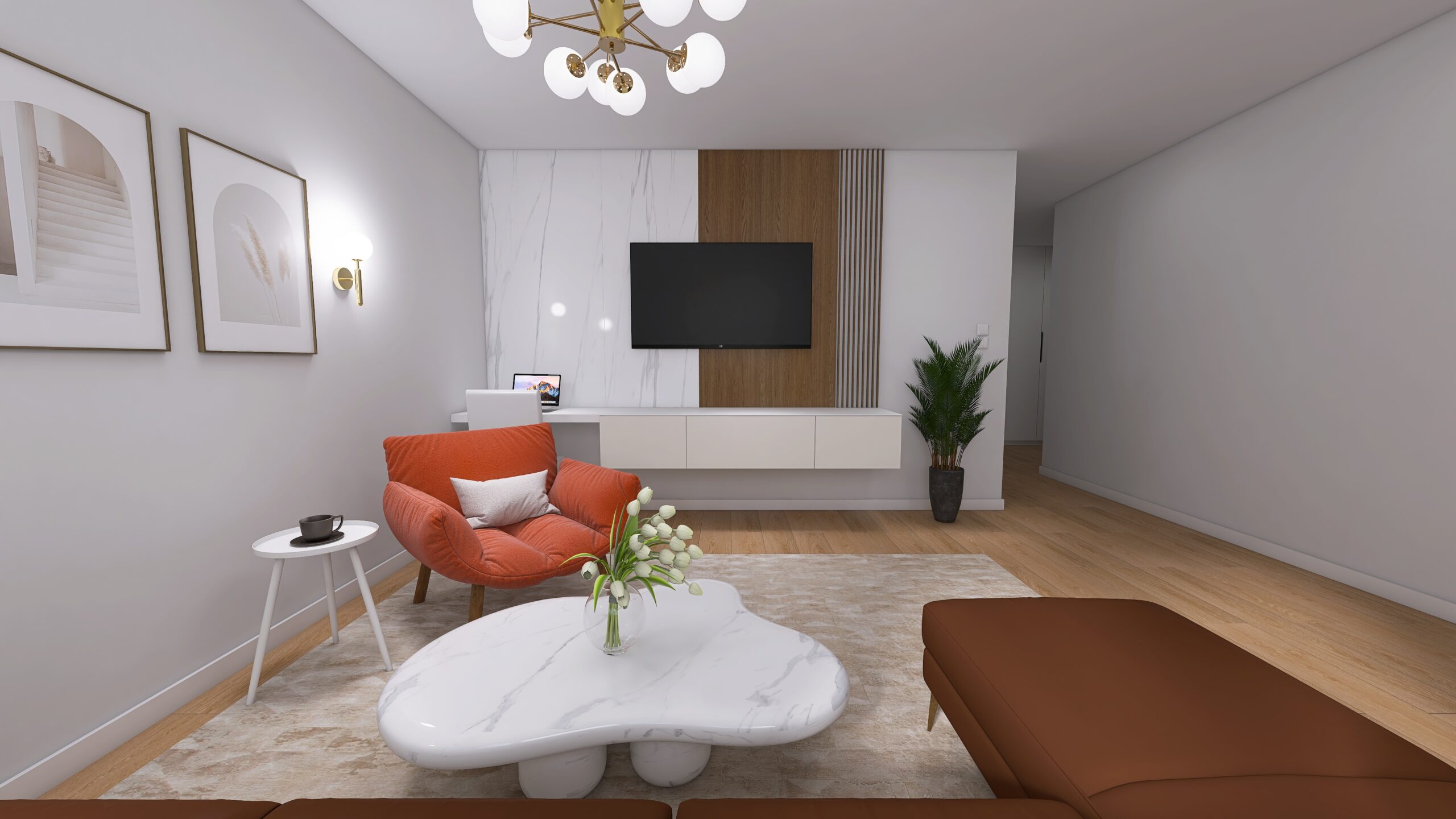 projekt bungalov obývačka 2