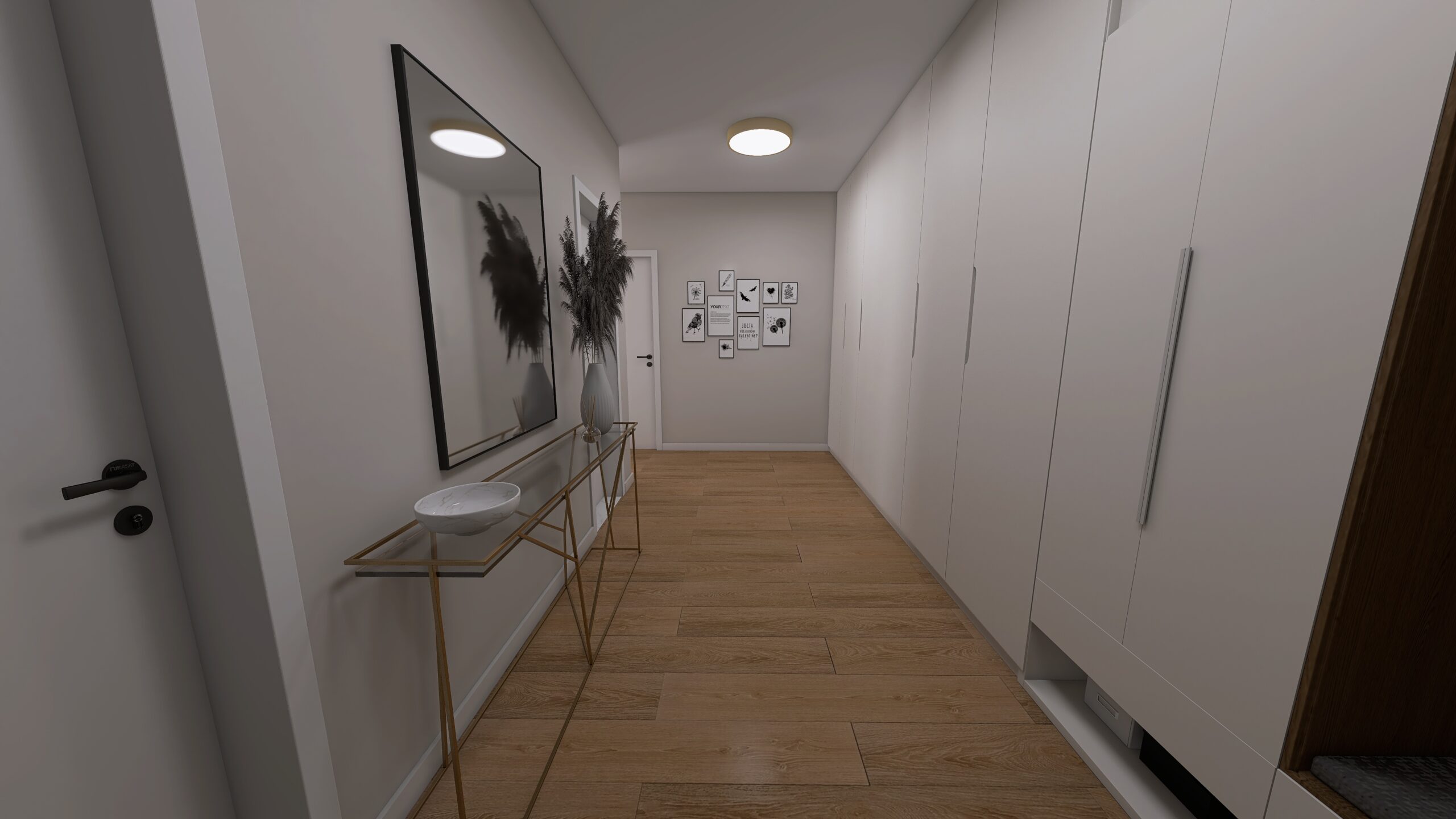 Interiérový dizajn dlhá chodba