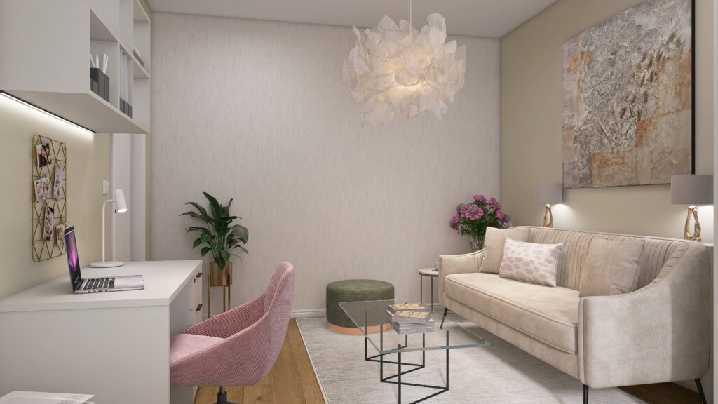 Interiérový dizajn byt spálňa návrh multifunkčný priestor žena