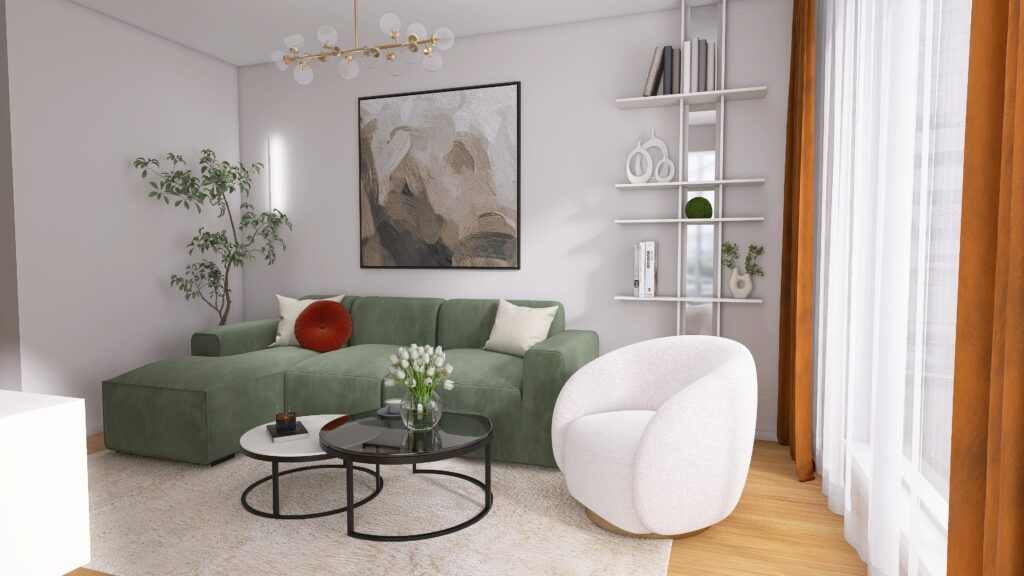 Moderná obývačka v paneláku, interiérový dizajn