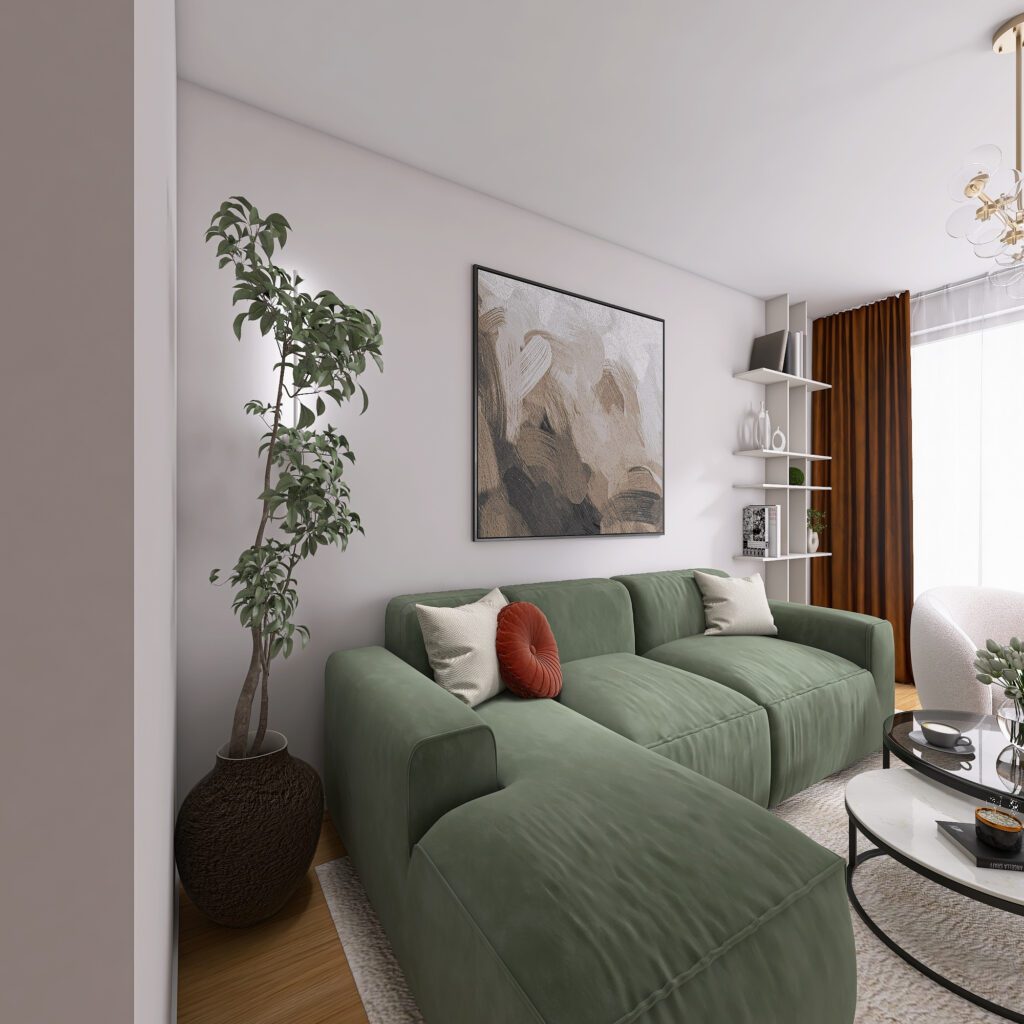 Moderná obývačka v paneláku, interiérový dizajn