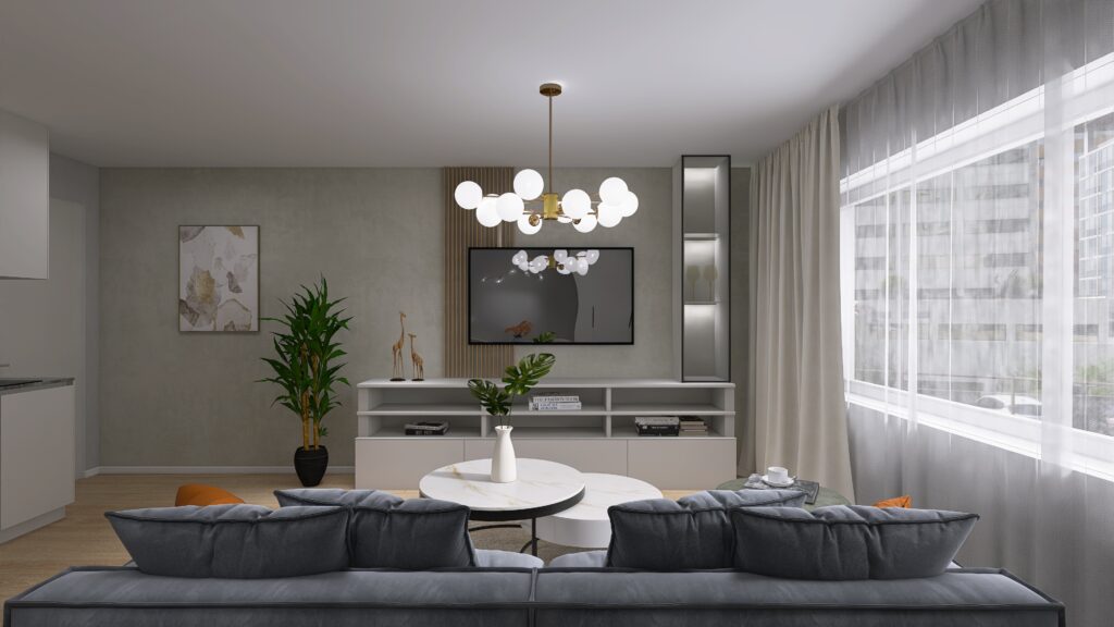 Dizajn moderná obývačka s kuchyňou