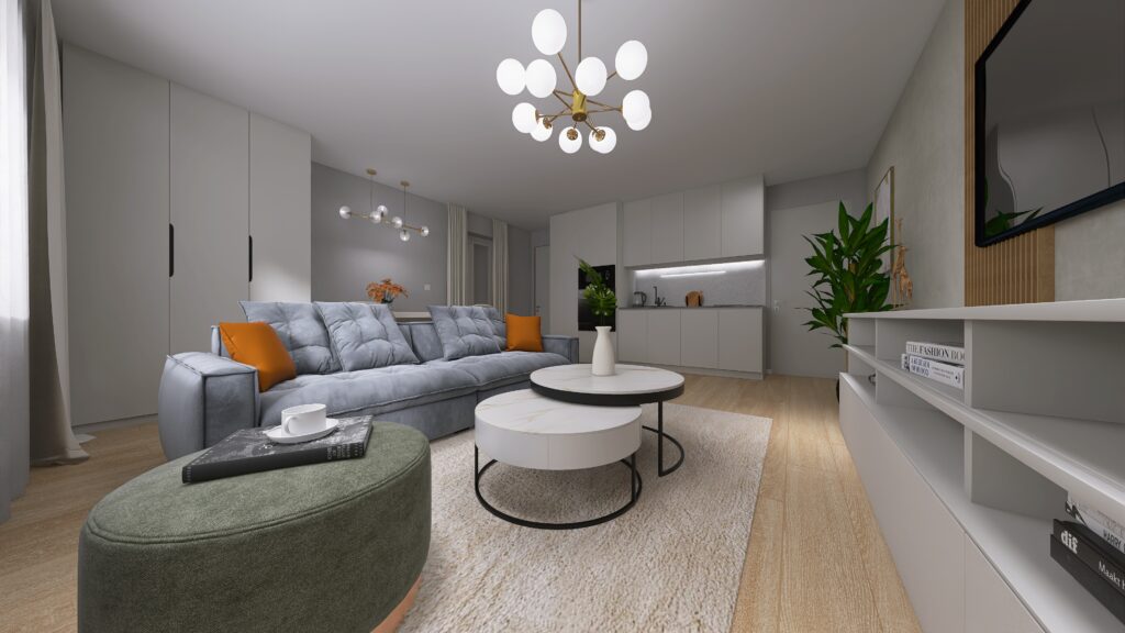 Dizajn moderná obývačka s kuchyňou