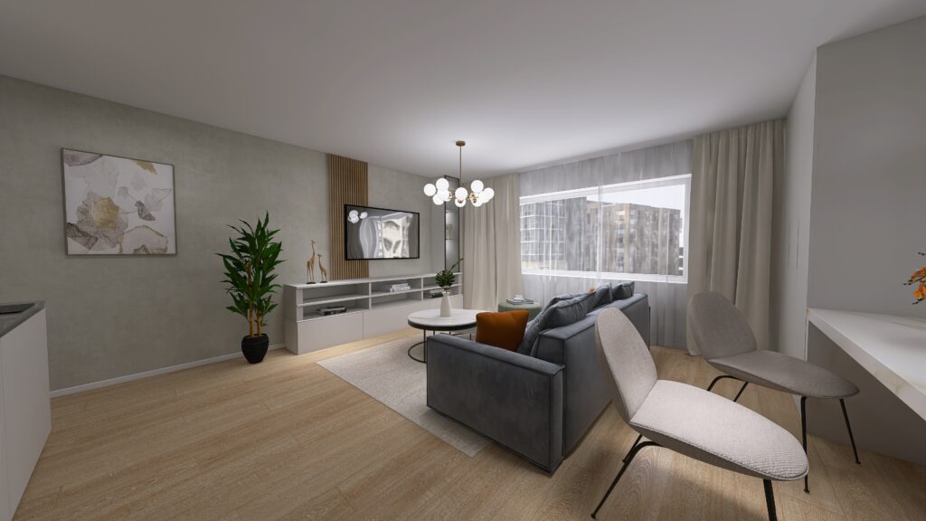 Dizajn moderná obývačka s kuchyňou