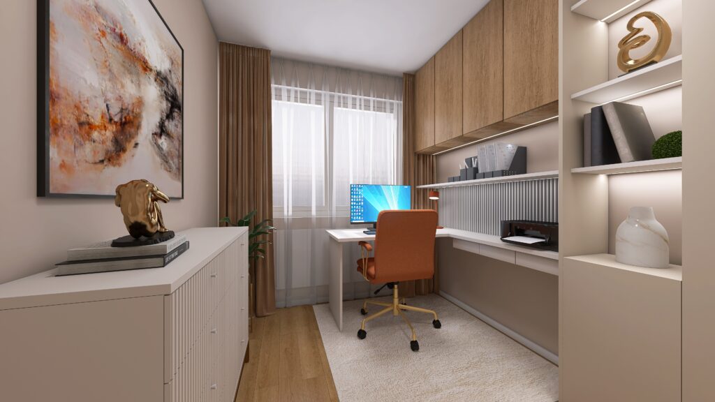 Malá domáca pracovňa v byte, home office, lamely