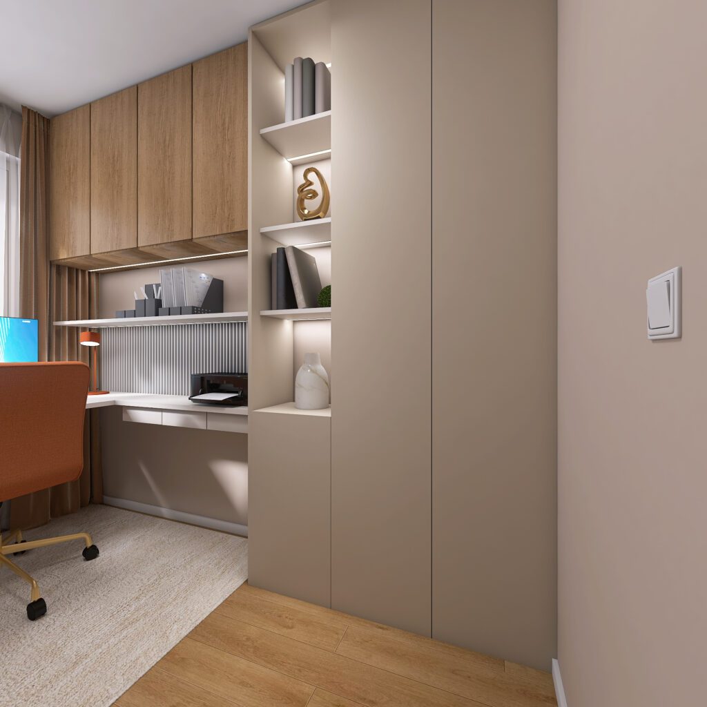 Malá domáca pracovňa v byte, home office, lamely